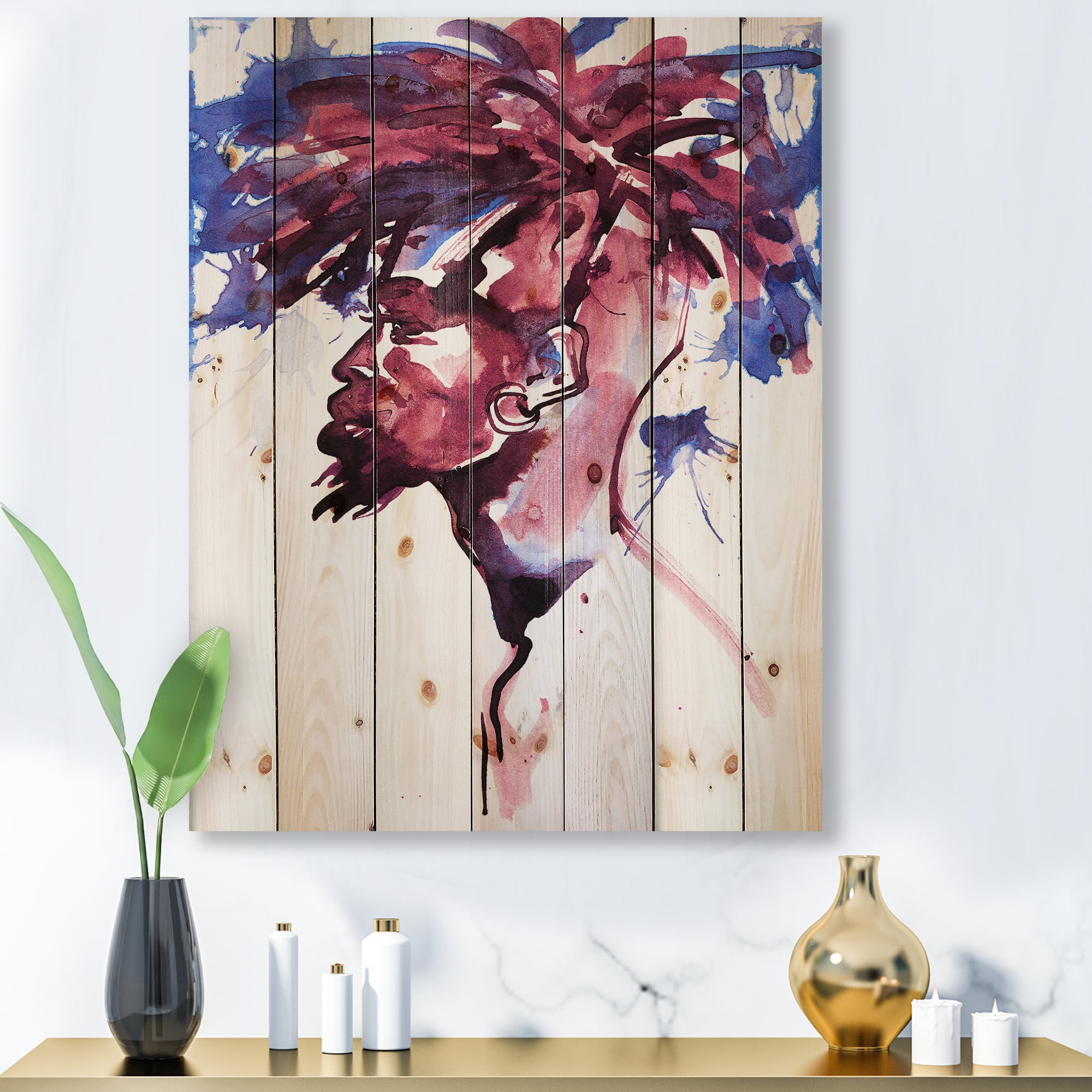 Designart 'Fashion Portrait of Handsome African Man' Modern Print on Natural Pine Wood