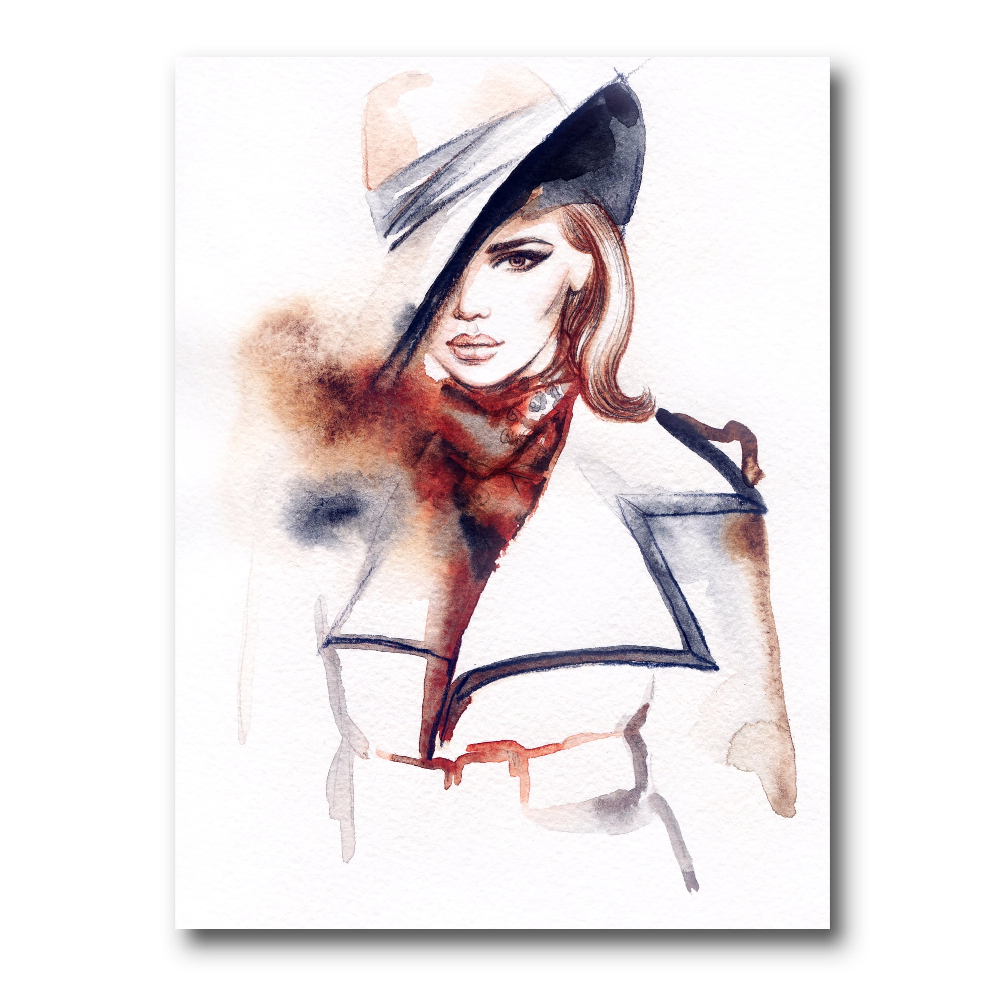 Designart ' Fashion Portrait of Woman Wearing Hat ' Modern Canvas Wall Art Print