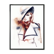 Designart 'Fashion Portrait of Woman Wearing Hat' Modern Framed Canvas Wall Art Print