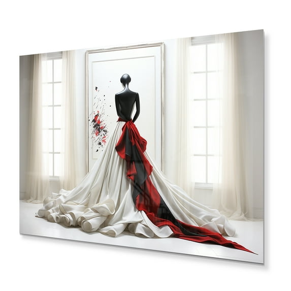 Designart "Fashion Red Dress gracefulness Unveiled II" Fashion Metal Wall Art