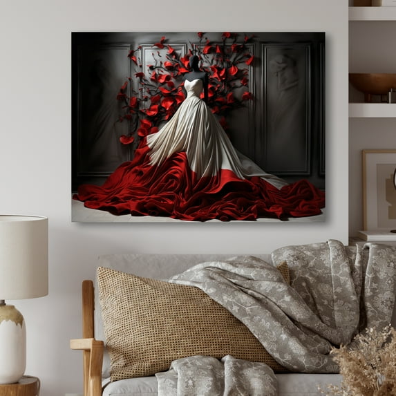 Designart "Fashion Red Dress gracefulness Unveiled IV" Fashion Metal Art Living Room