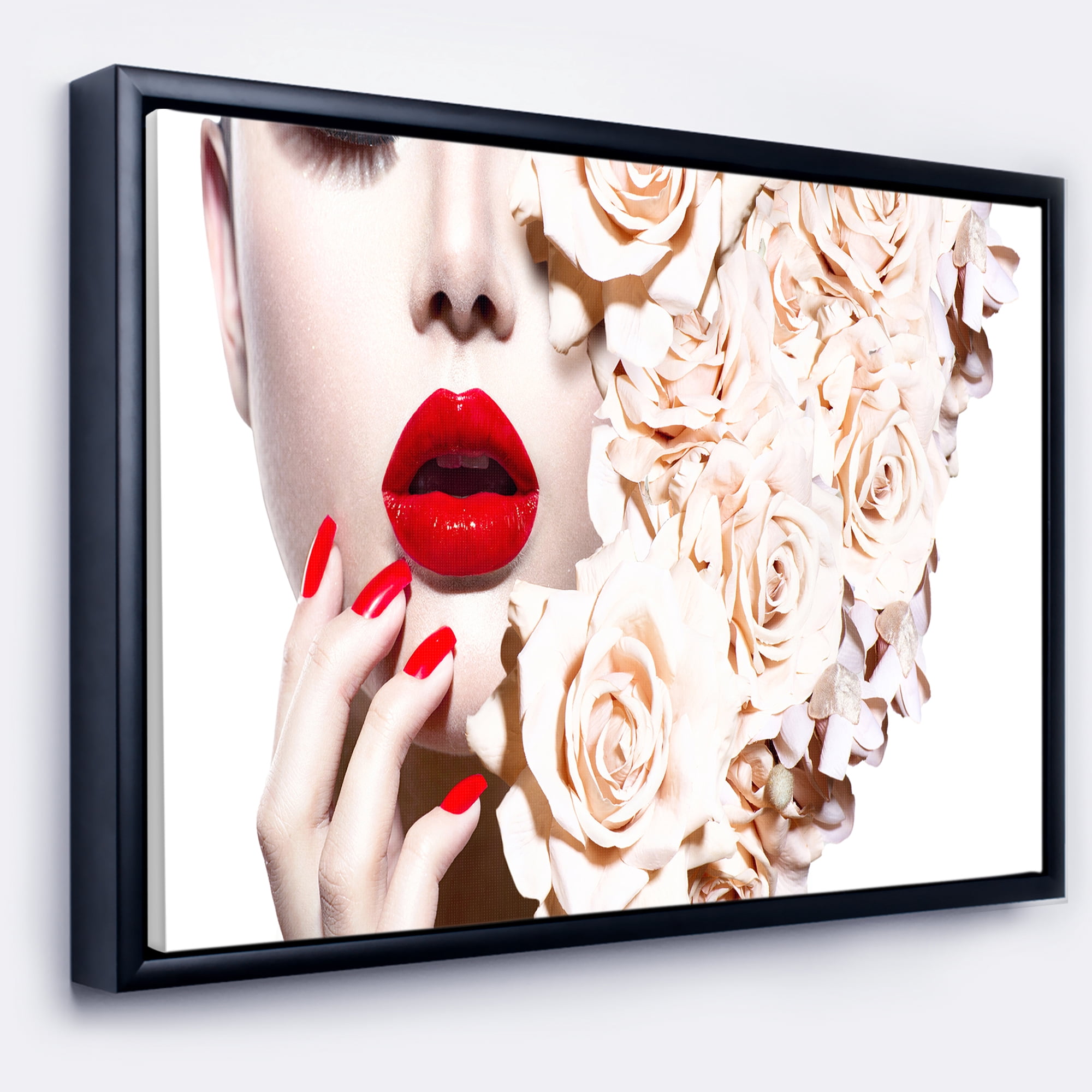 Designart ' Fashion Sexy Woman with Flowers ' Sensual Framed Canvas Art Print