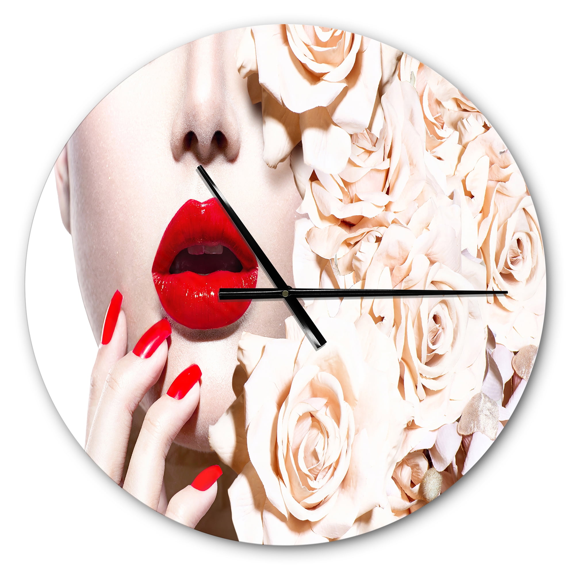 Designart 'Fashion Sexy Woman with Flowers ' Shabby Chic wall clock