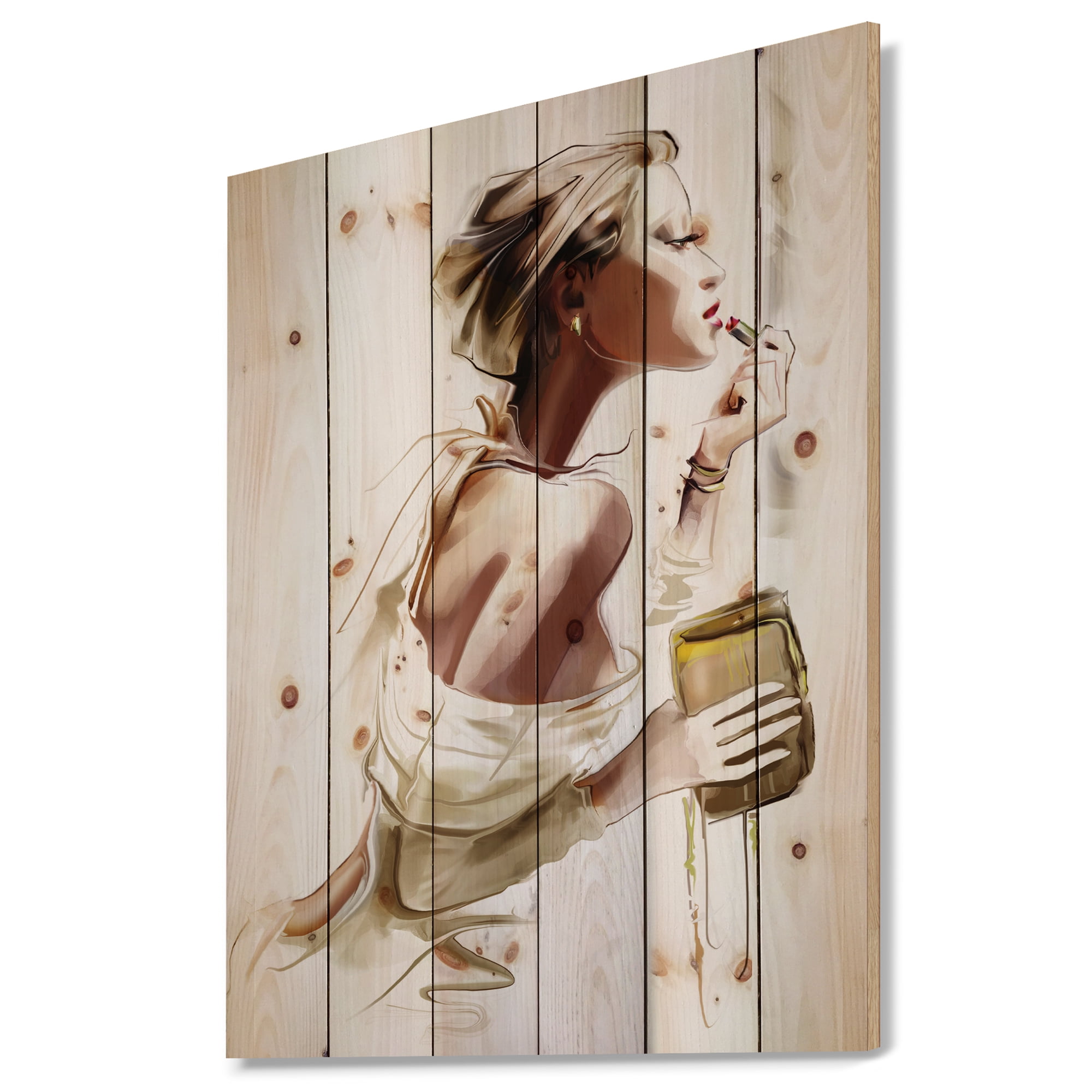 Designart Fashion Woman Street Art Print on Natural Pine Wood Art Print, 36" x 46"