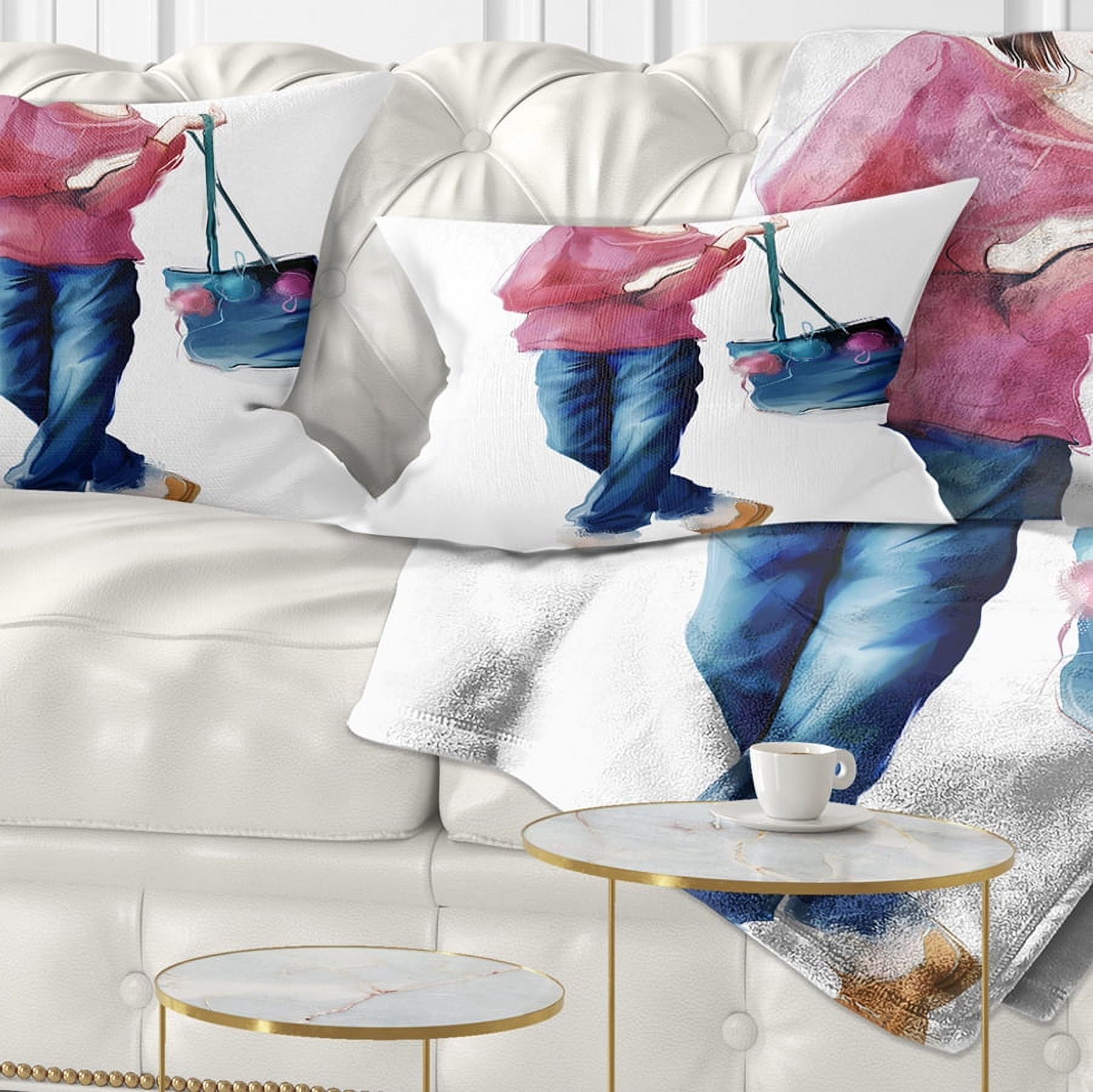 Designart Fashion Young Girl in Red - Portrait Throw Pillow - 12x20