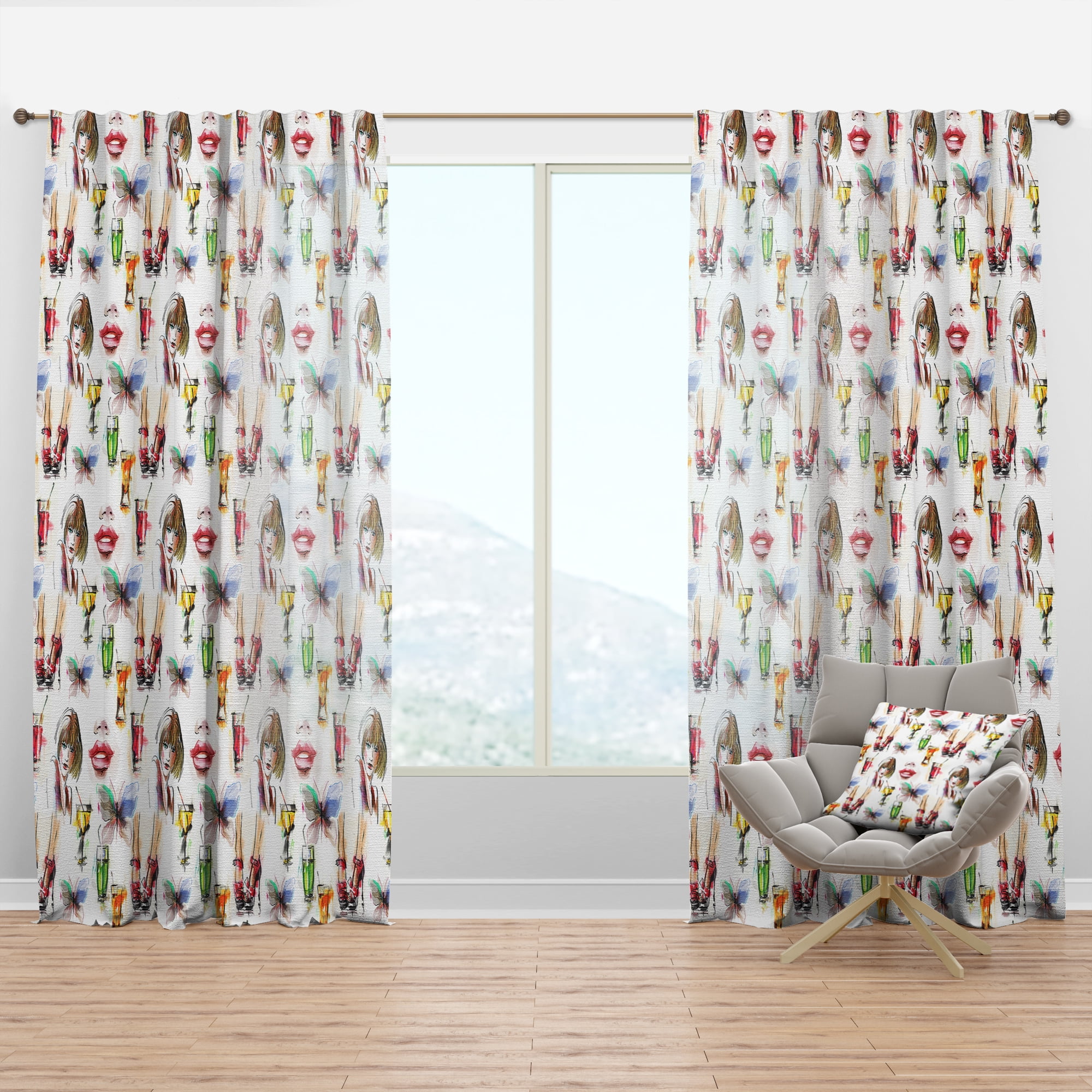 Designart 'Fashion and Beauty Pattern With Girls' Modern Curtain Panel