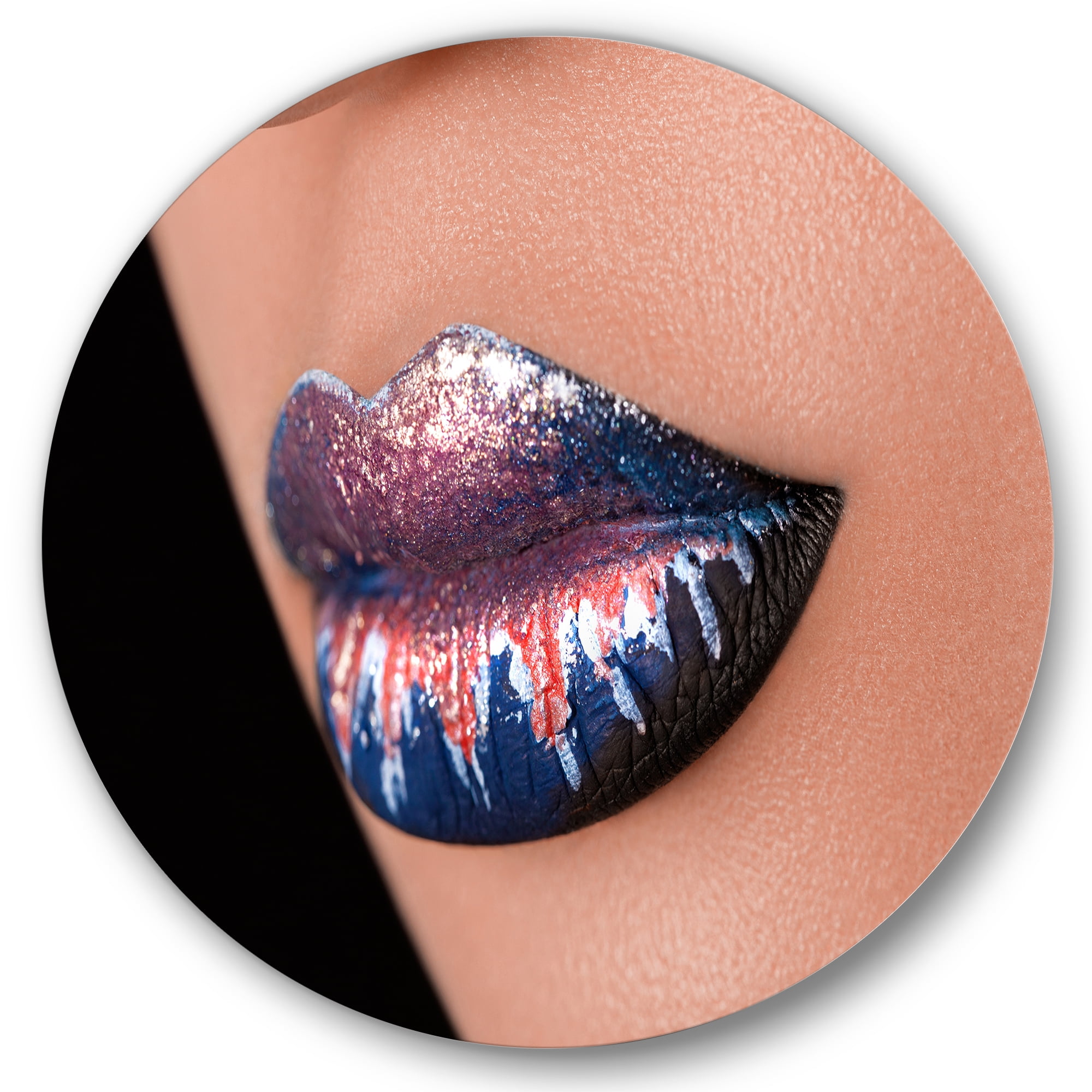 Designart 'Fashion and Creative Make Up On Woman Lips' Modern Circle Metal Wall Art 36x36 - Disc of 36