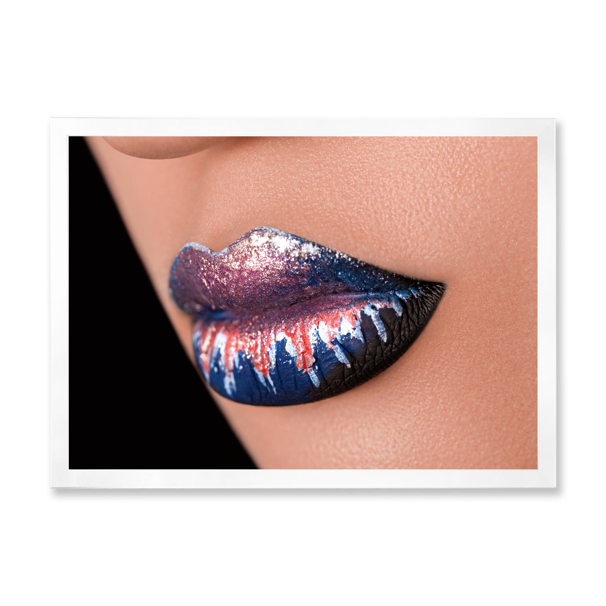 Designart 'Fashion and Creative Make Up On Woman Lips' Modern Framed Art Print