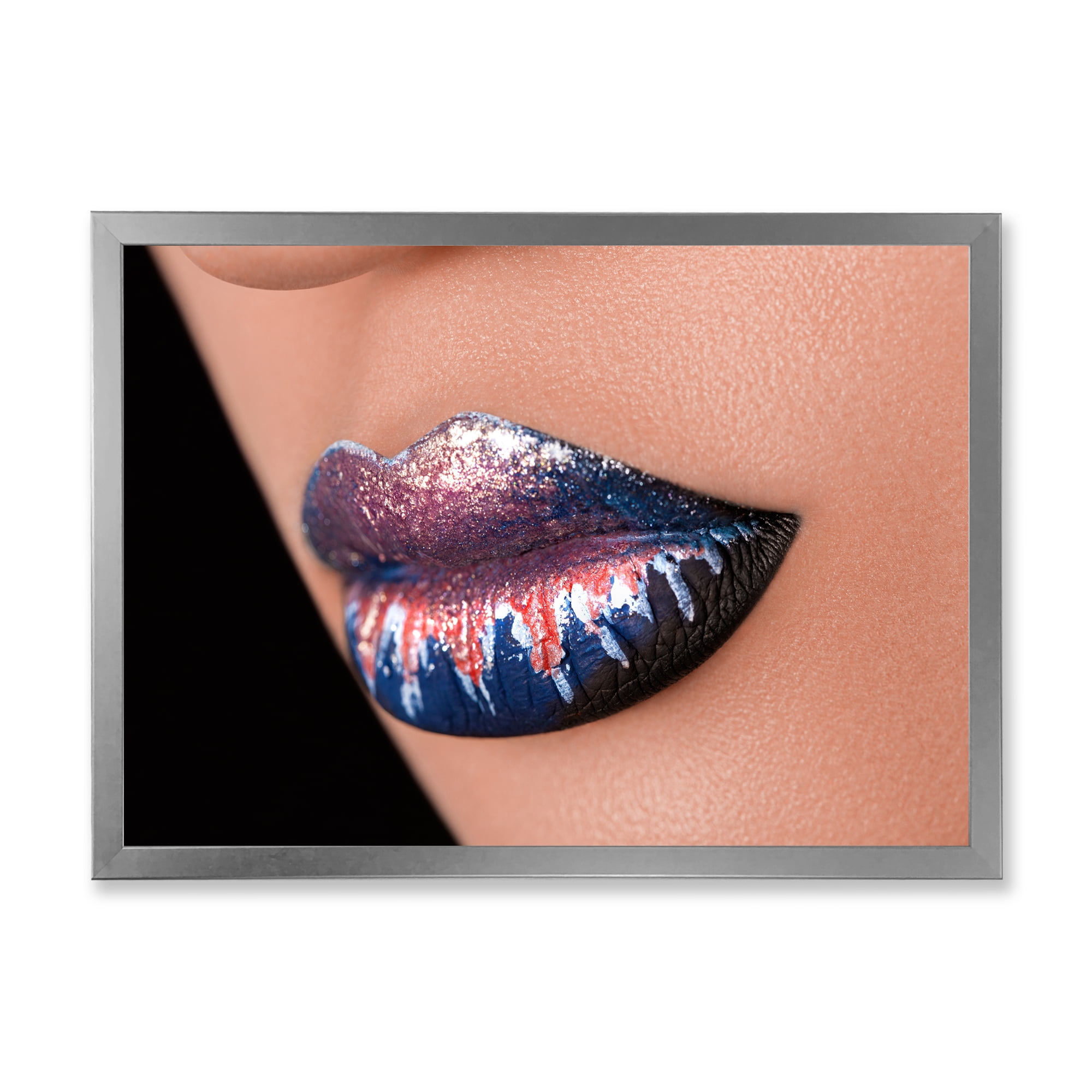 Designart 'Fashion and Creative Make Up On Woman Lips' Modern Framed Art Print