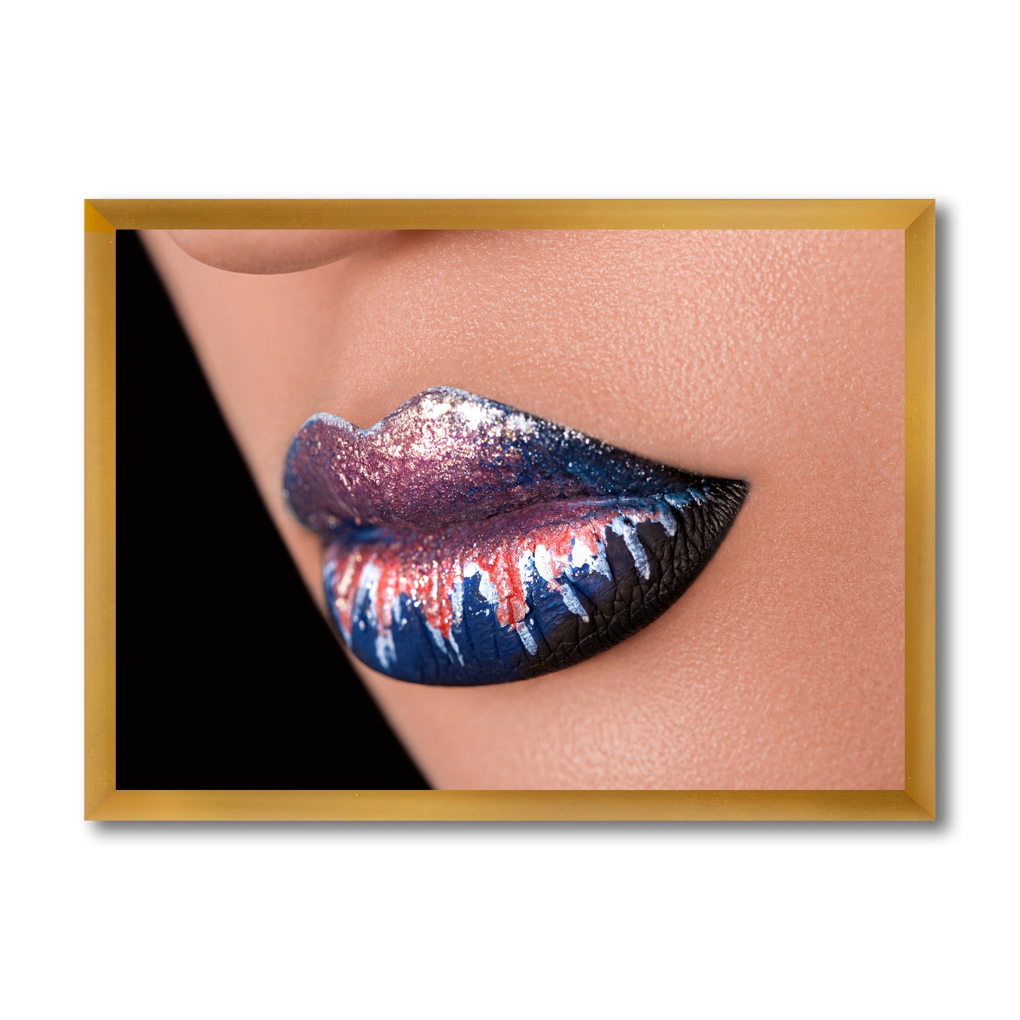 Designart 'Fashion and Creative Make Up On Woman Lips' Modern Framed Art Print