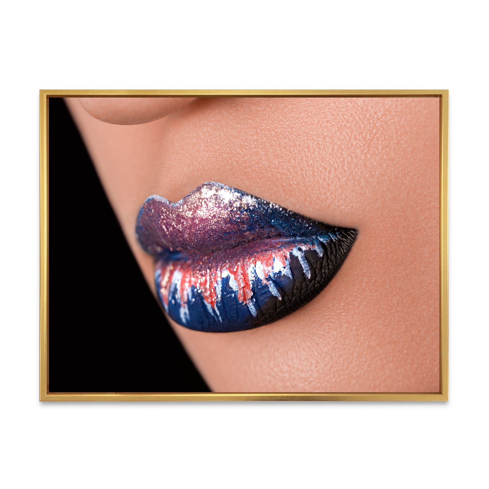 Designart 'Fashion and Creative Make Up On Woman Lips' Modern Framed Canvas Wall Art Print