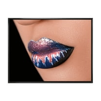 Designart 'Fashion and Creative Make Up On Woman Lips' Modern Framed Canvas Wall Art Print