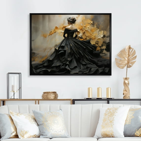 Designart "Fashion gracefulness Unveiled Gold" Fashion Floater Framed Canvas Wall Art