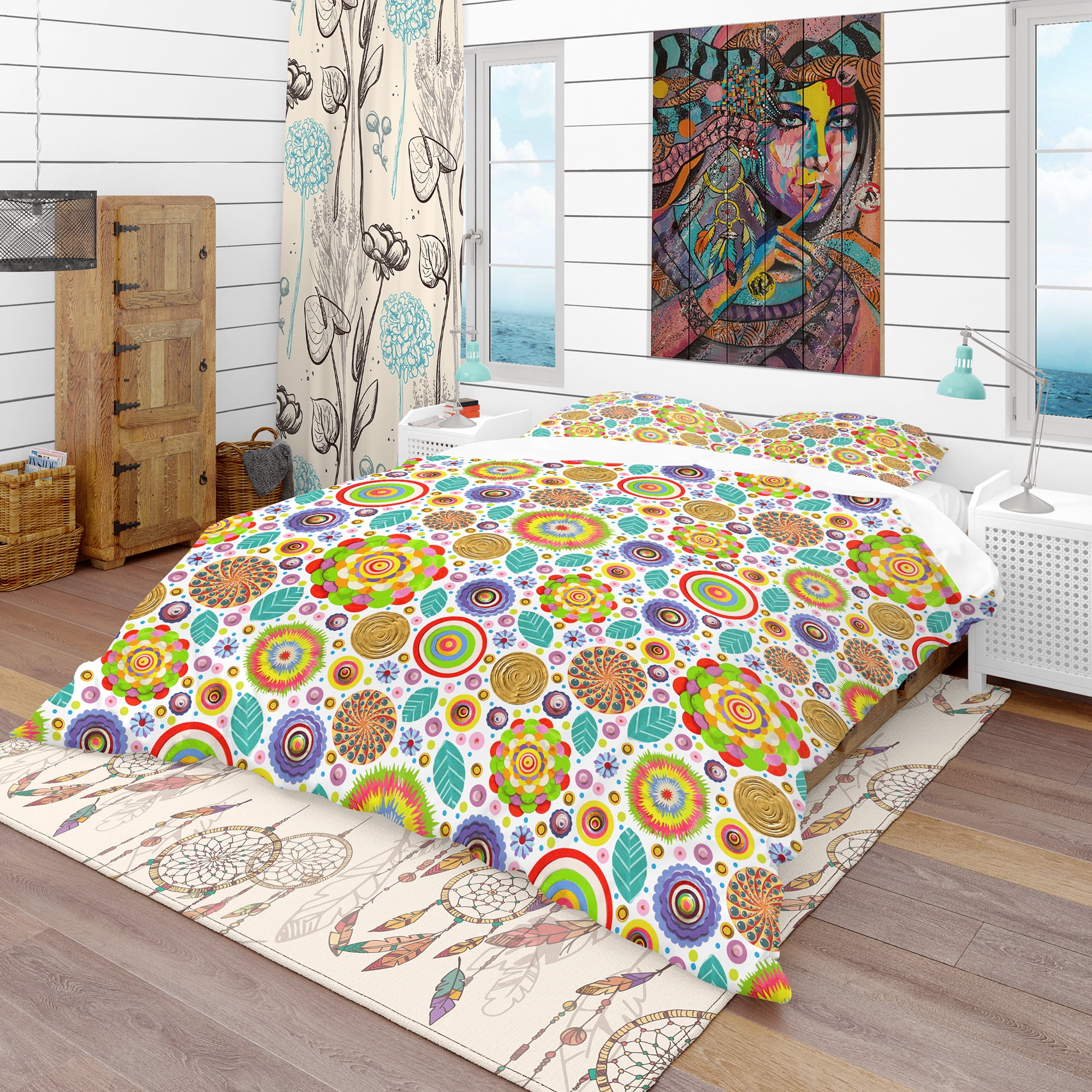 Designart 'Fashionable Flowers Pattern' Bohemian & Eclectic Duvet Cover Set