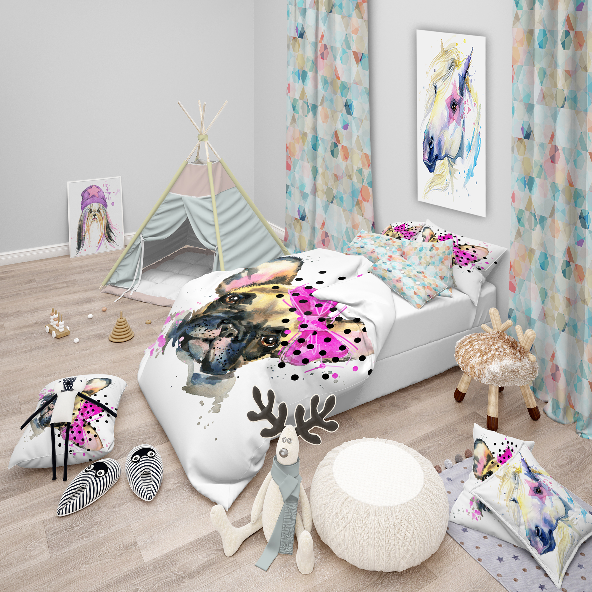 Designart 'Fashionable French Bulldog' Modern & Contemporary Duvet Cover Set