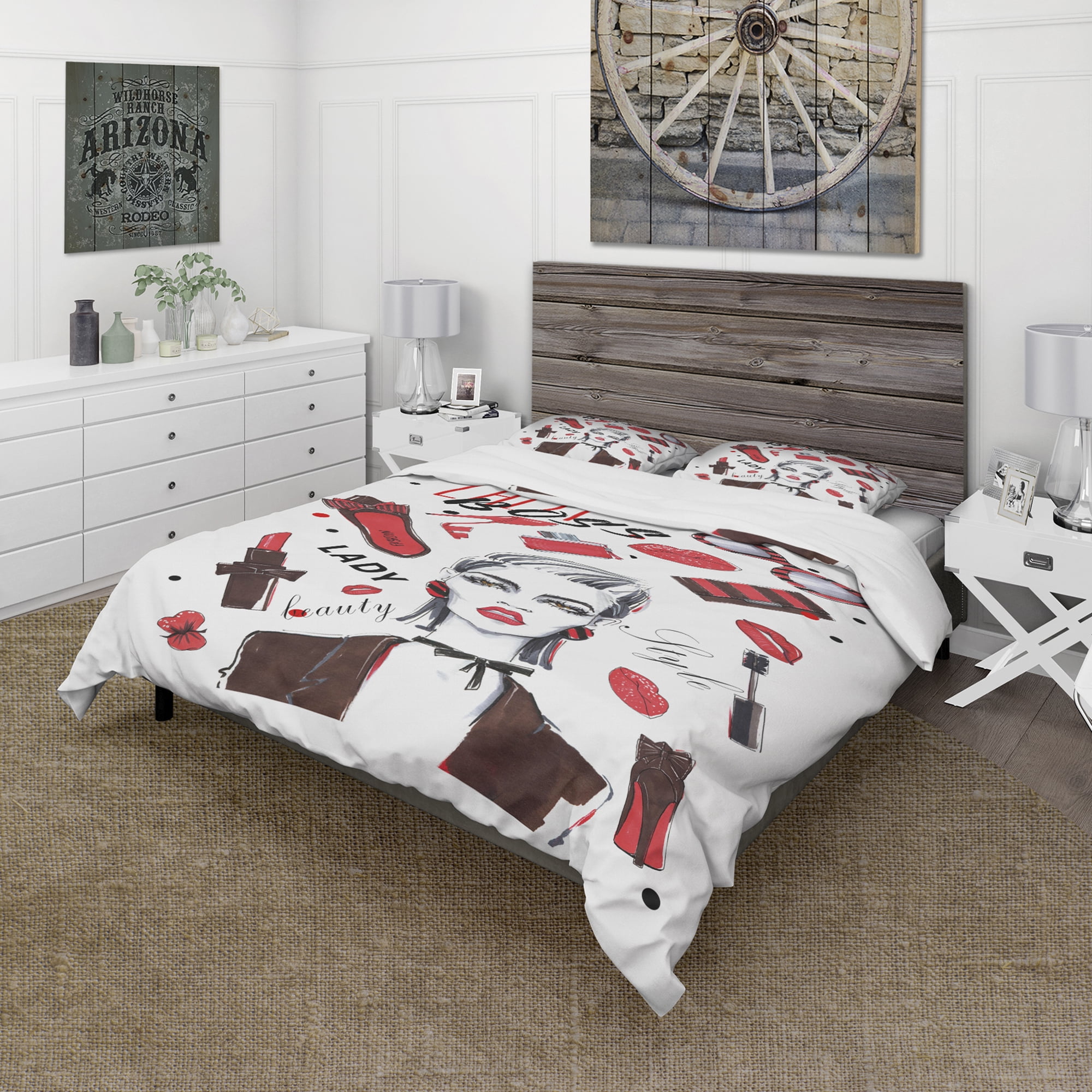 Designart 'Fashionable Girl with kits' Glamour Duvet Cover Set