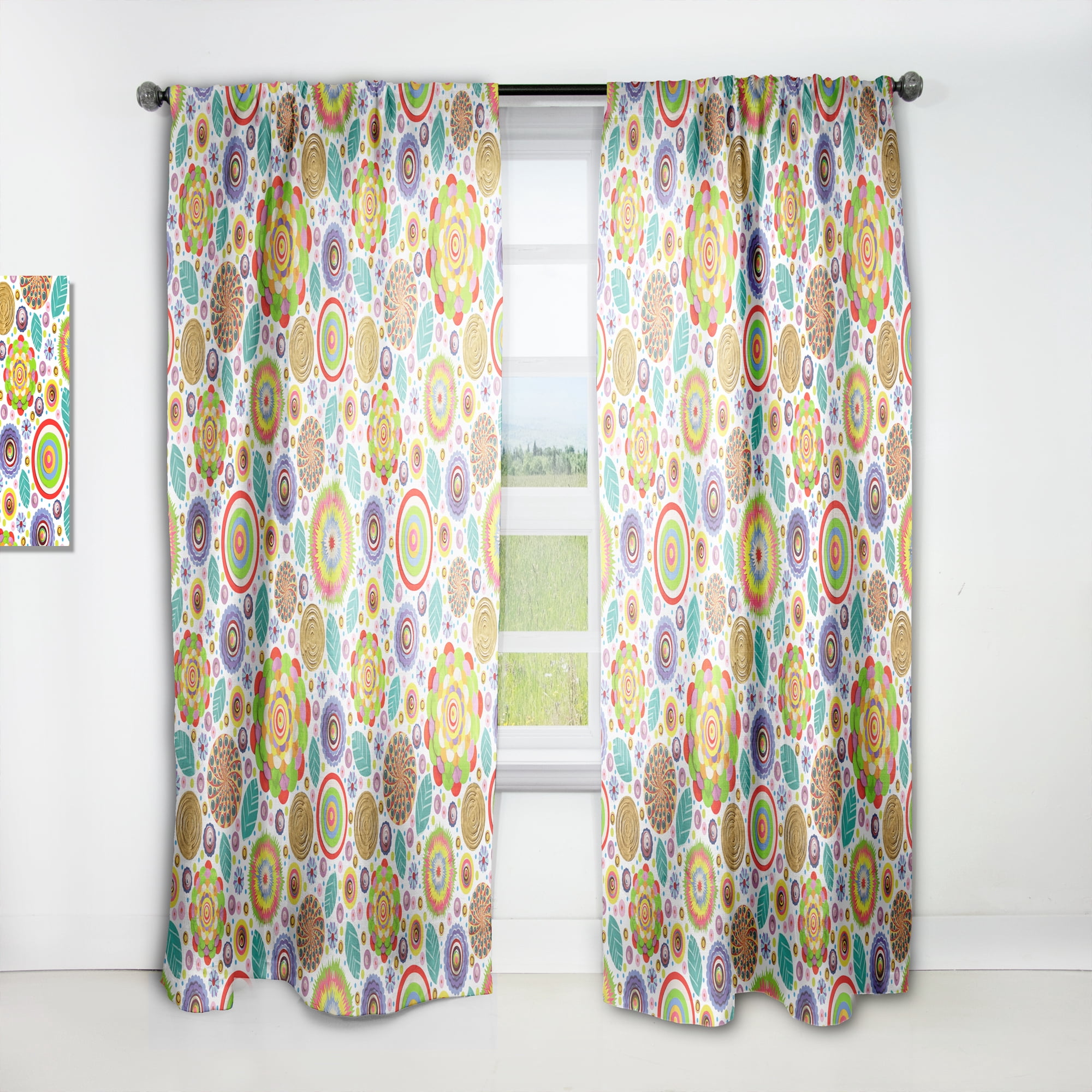Designart 'Fashionable Pattern Flowers ' Bohemian & Eclectic Curtain Panel