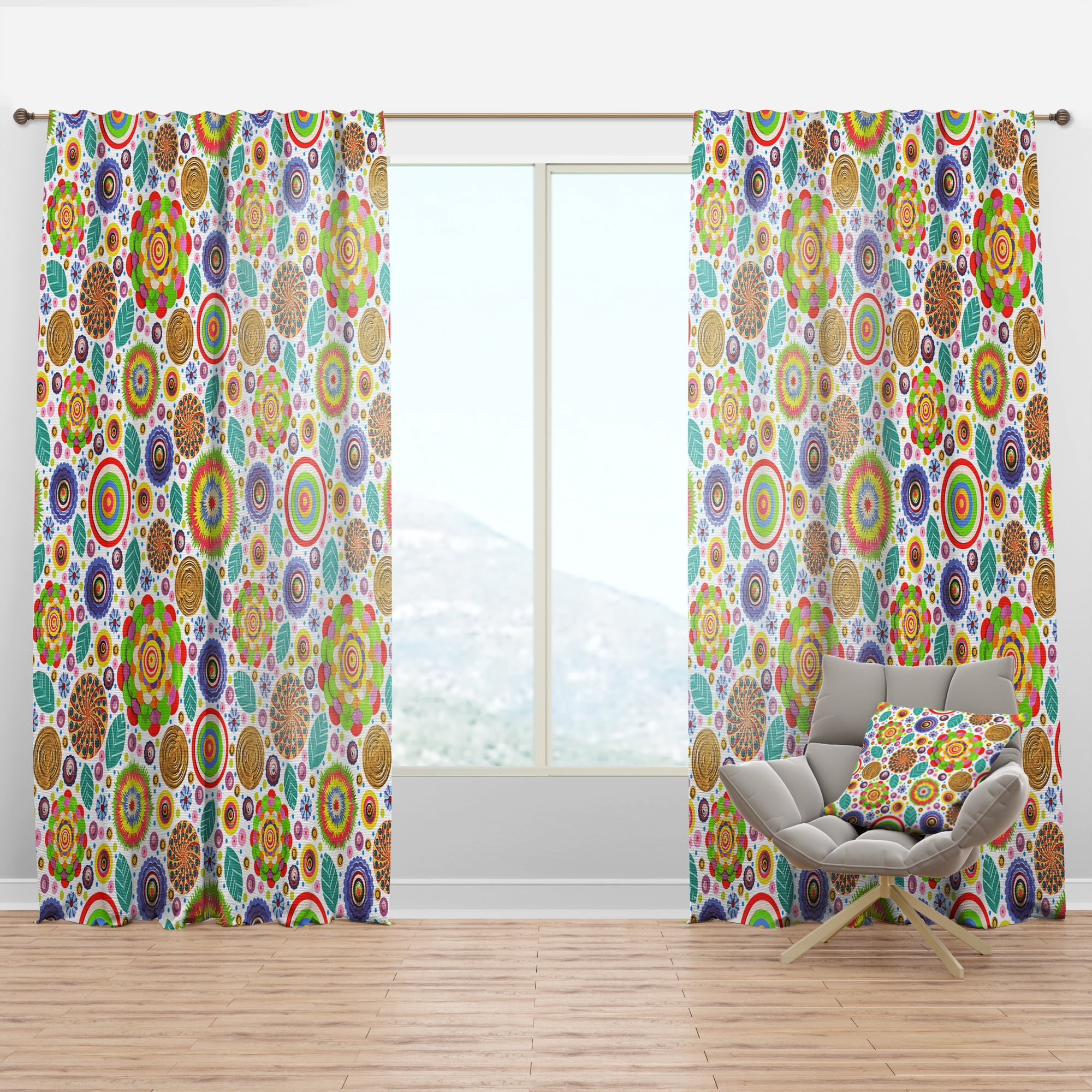 Designart 'Fashionable Pattern Flowers ' Bohemian & Eclectic Curtain Panel