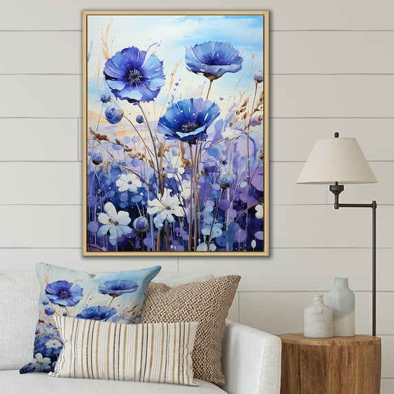 Designart "Fauvist Field Of Blue And Purple Cornflowers III" Cornflowers Floater Framed Wall Decor