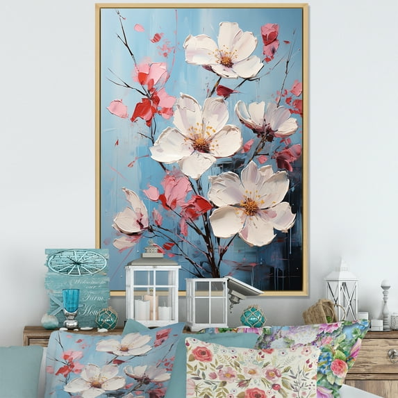 Designart "Fauvist Fusion Of Pink Dogwood" Dogwood Floater Framed Wall Art Prints