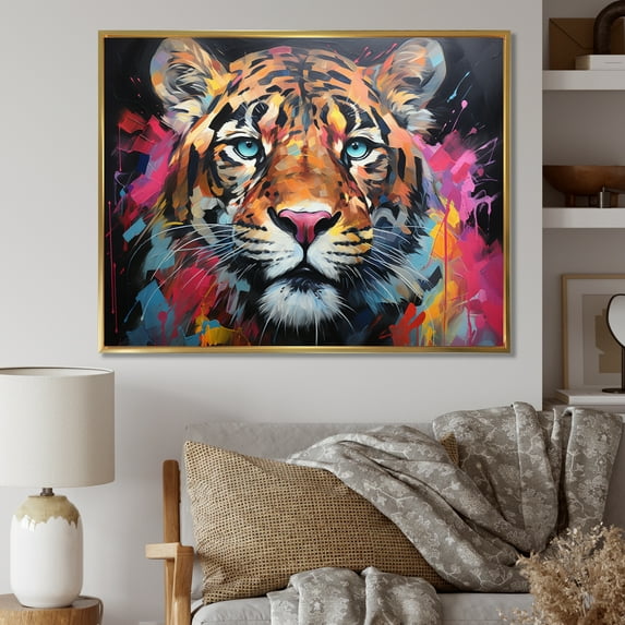 Designart "Fauvist Spirit Colorful Panther in Acrylic I" Animals Floater Framed Canvas Wall Art