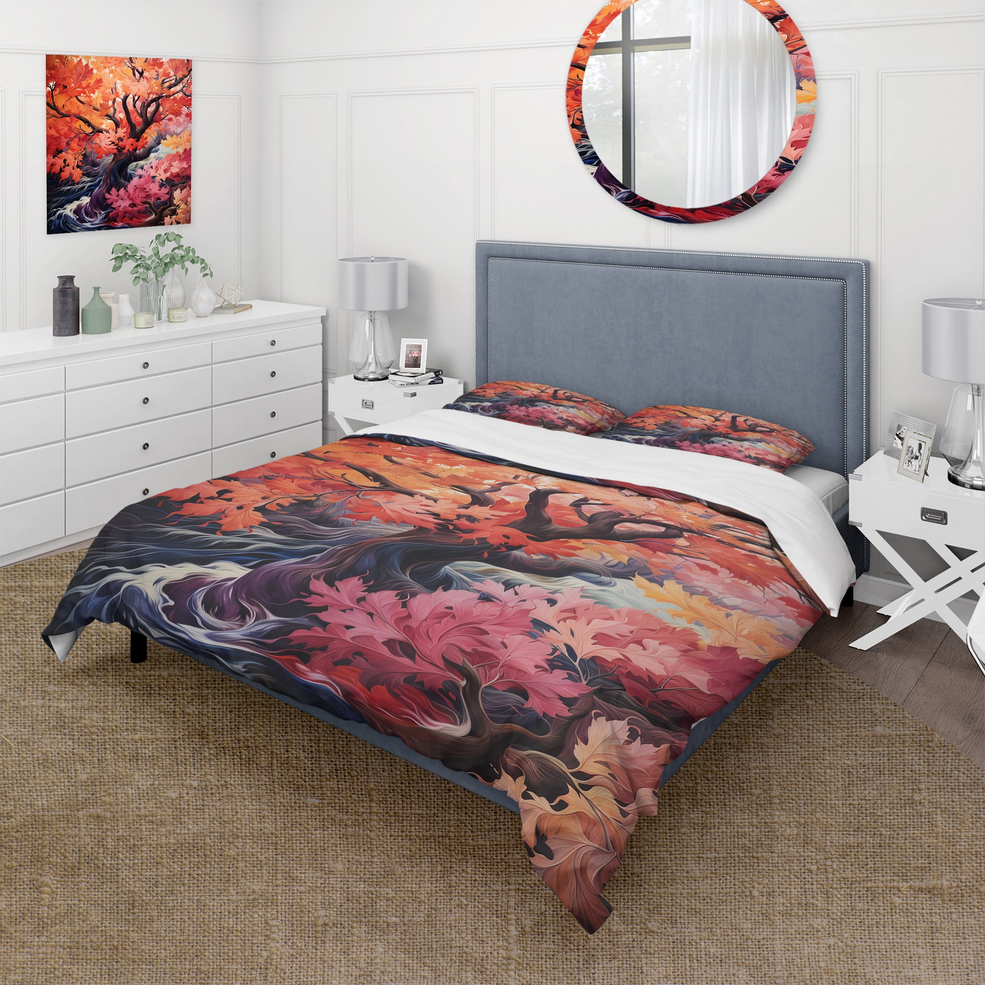 Pink and Orange Microfiber Floral Duvet Cover Set