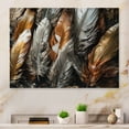 thumbnail image 1 of Designart "Feather Extravaganza Gold III" Glam Feather Metal Wall Art Prints, 1 of 5