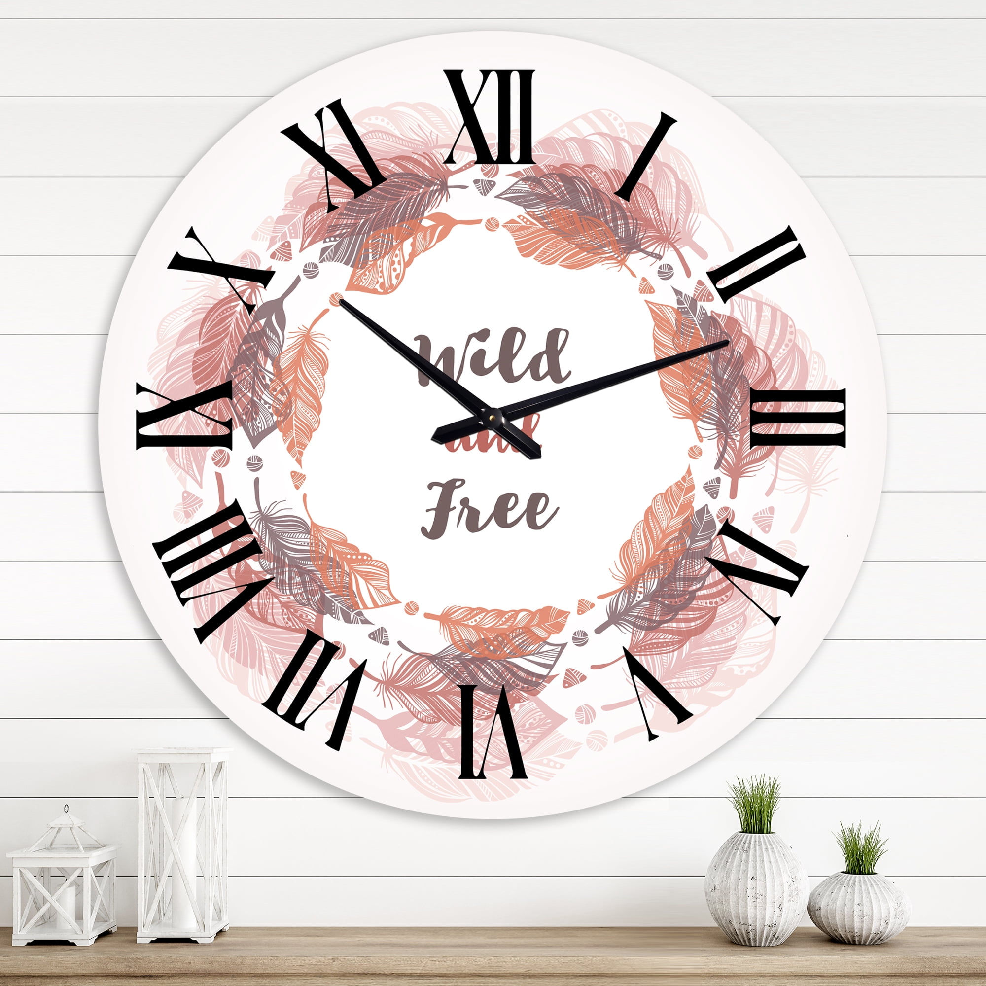 Designart 'Feather Wreath In Boho Style' Bohemian & Eclectic Wall Clock