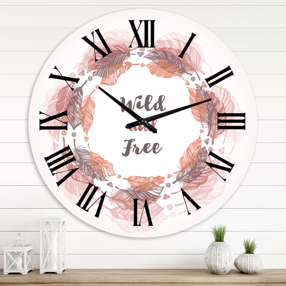 Designart 'Feather Wreath In Boho Style' Bohemian & Eclectic Wall Clock