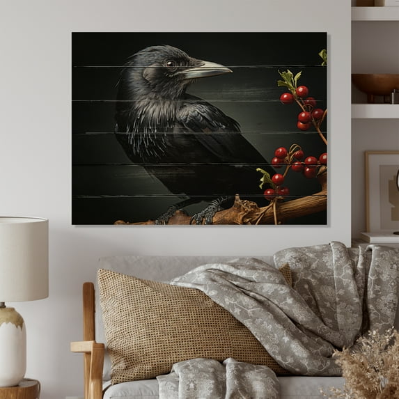 Designart "Feathered Focus II" Animals Print on Natural Pine Wood