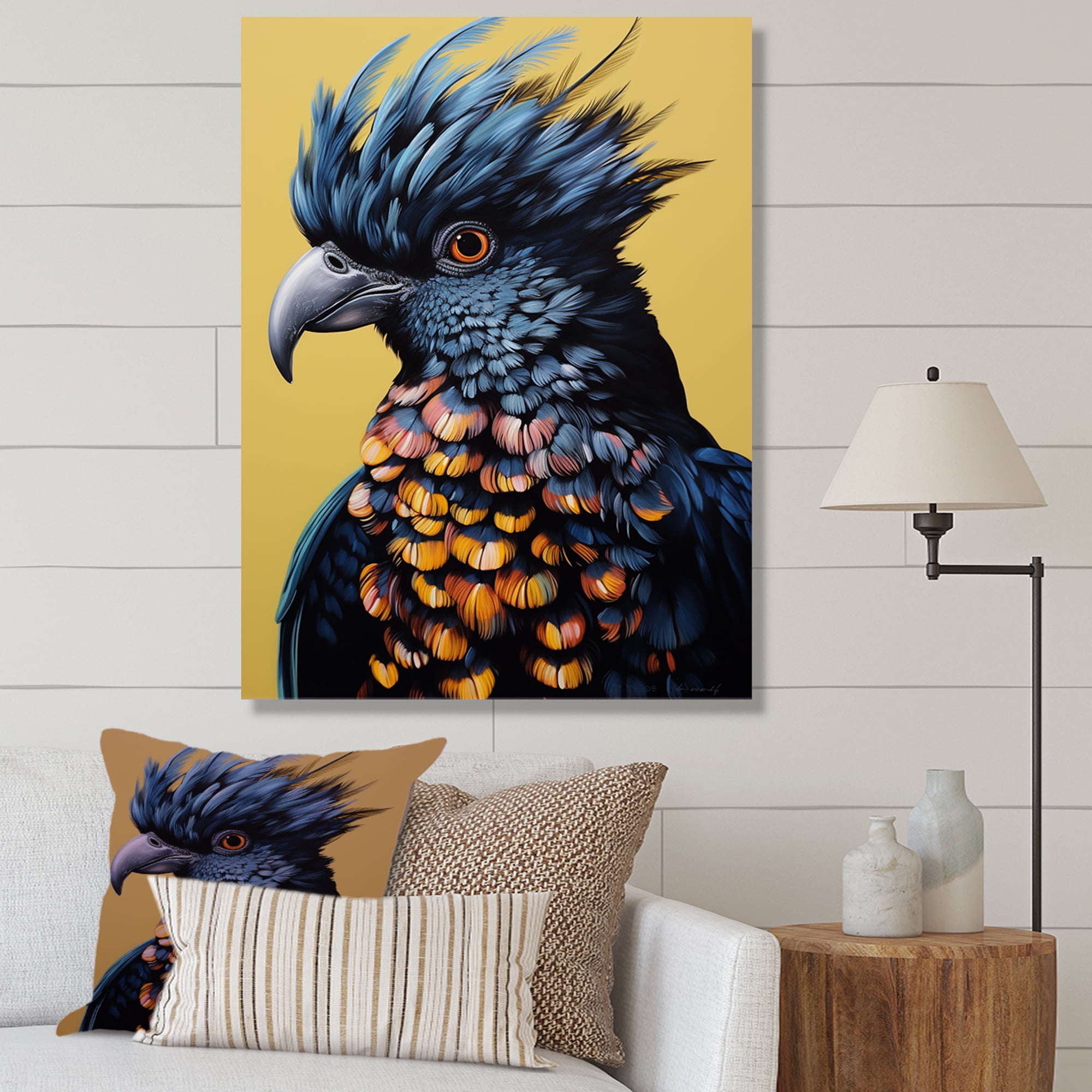 Large Blue and Yellow Parrot Canvas Print on Pine Frame