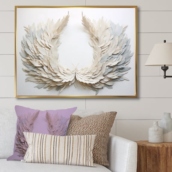 Designart "Feathered Monochrome Wreath" Wreath Floater Framed Canvas Art Print