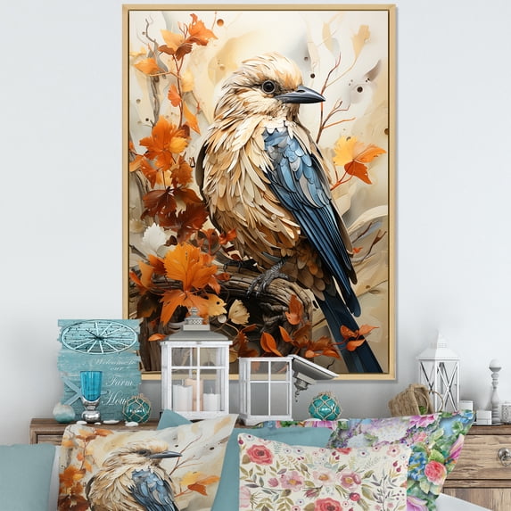 Designart "Feathered Realistic Aviary" Animals Bird Floater Framed Canvas Art Print
