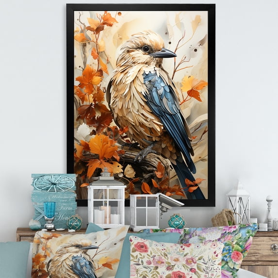 Designart "Feathered Realistic Aviary" Animals Bird Picture Framed Canvas Art Print