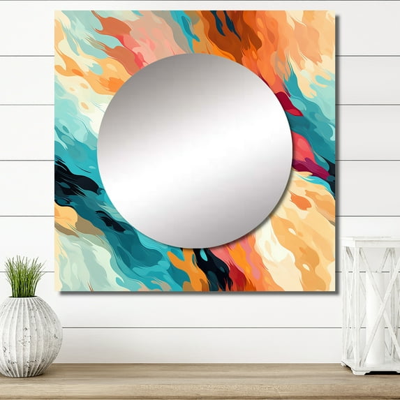 Designart "Feathered Spectrum" Abstract Multicolor Large Square Mirror - Square Bedroom Mirror Printed Wall Decor - Modern Square Printed Wall Mirror Art