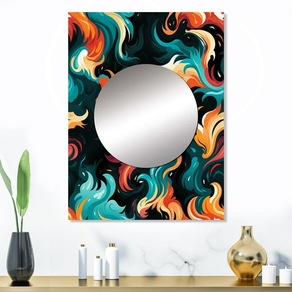 Designart "Feathered Tribal Paisley IV" Abstract Mirror Wall Decor - Modern Green Abstract Mirror Wall Art For Bathroom - 32" x 24" Inch