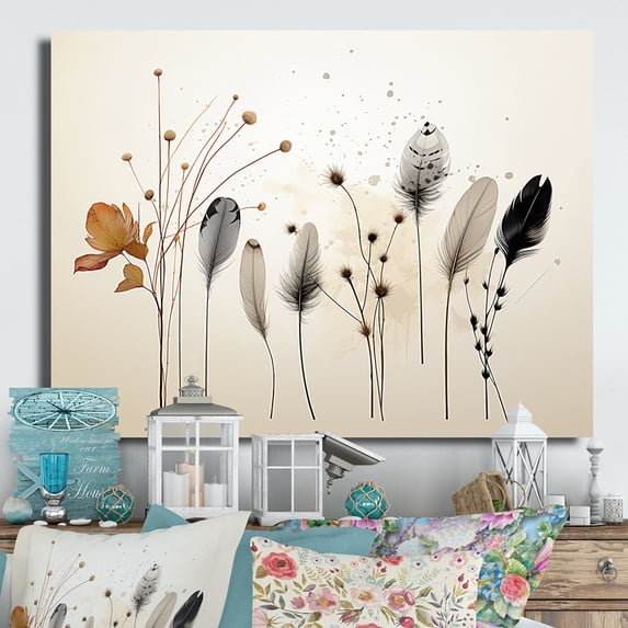 Designart "Feathers Sumi Asian Painting I" Asian Metal Art Print