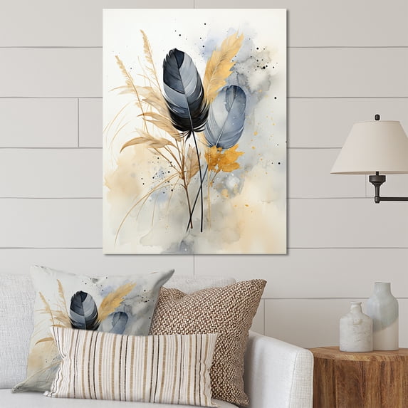 Designart "Feathers Sumi Asian Painting II" Asian Metal Wall Art