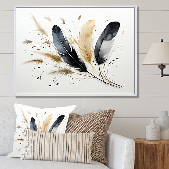 Designart "Feathers Sumi Asian Painting IV" Asian Art Floater Framed Canvas Print