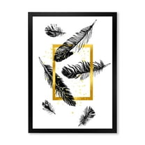 Designart 'Feathers and Golden Frame' Bohemian & Eclectic Framed Art Print