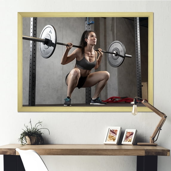 Designart "Female Fitness Intensity I" Aerobic & Bodybuilding Picture Framed Canvas Art Print