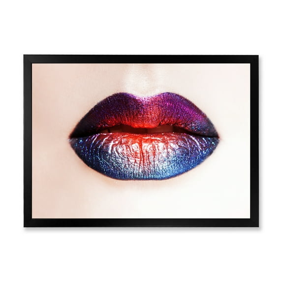 Designart 'Female Lips With Bright Multicolored Lipstick' Modern Framed Art Print