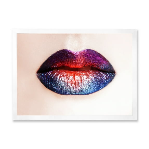 Designart 'Female Lips With Bright Multicolored Lipstick' Modern Framed Art Print