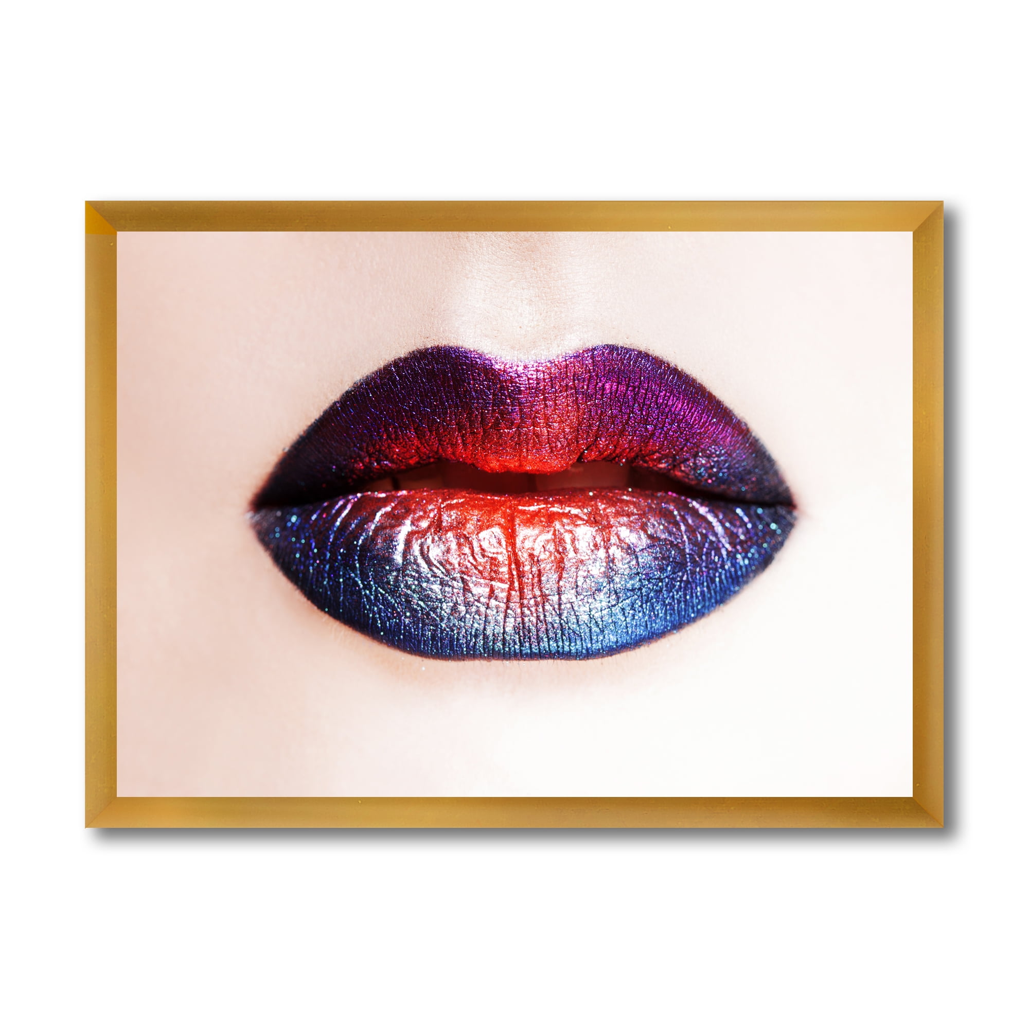 Designart 'Female Lips With Bright Multicolored Lipstick' Modern Framed Art Print