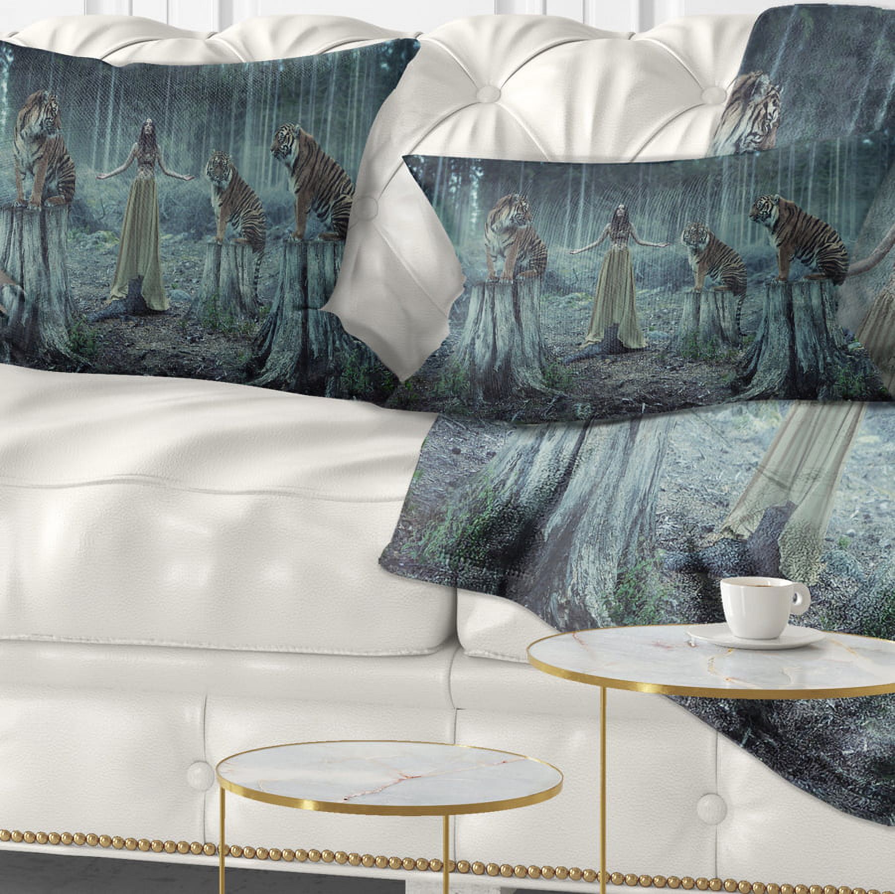 Designart Female Trainers with Tiger - Animal Throw Pillow - 12x20
