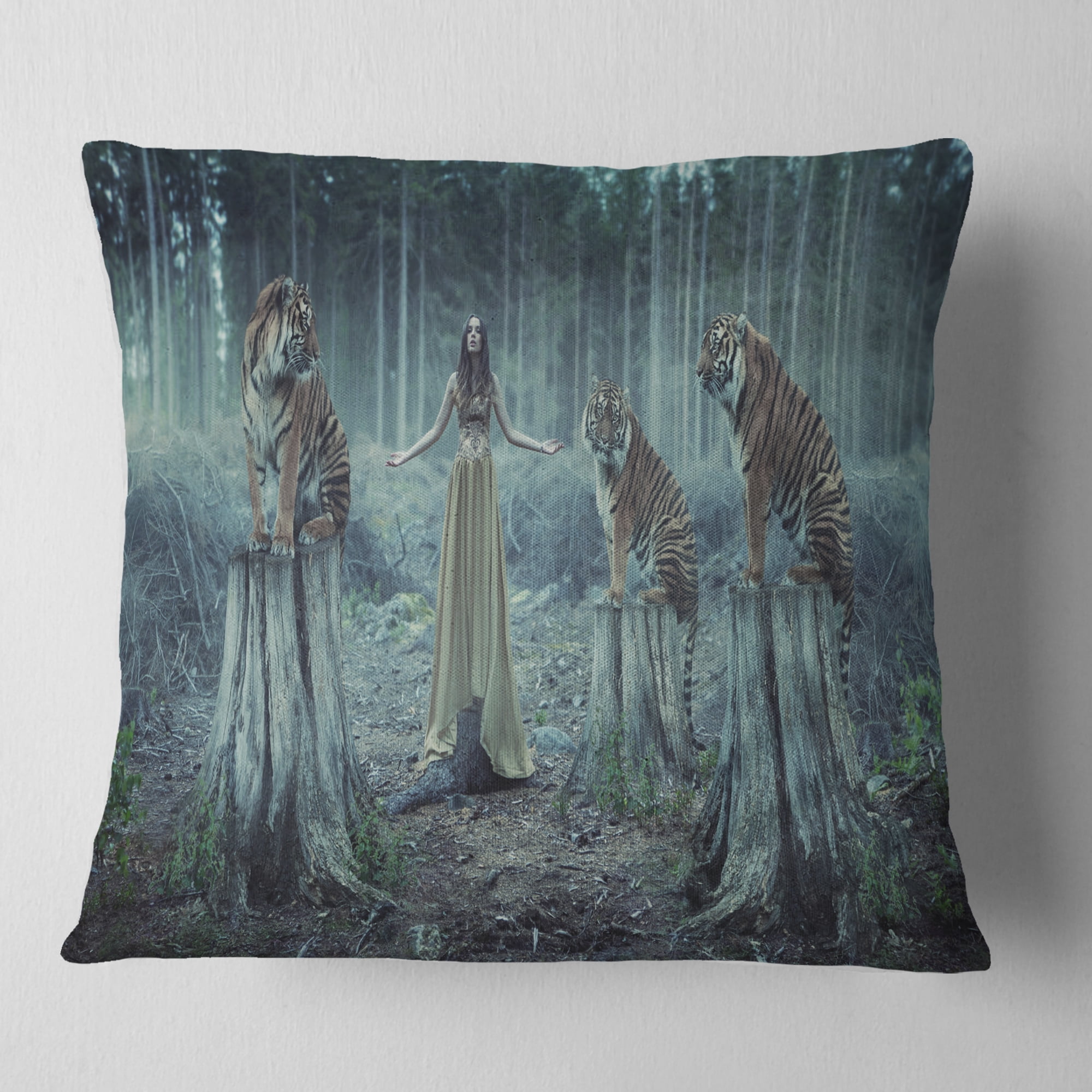 Designart Female Trainers with Tiger - Animal Throw Pillow - 18x18