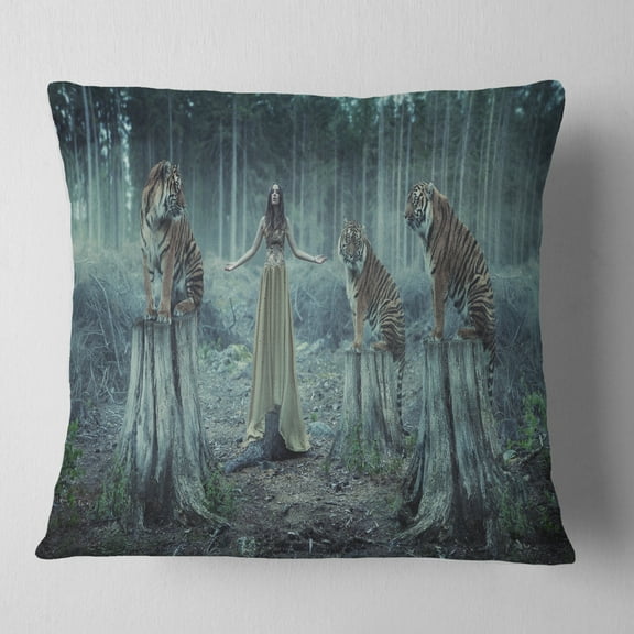 Designart Female Trainers with Tiger - Animal Throw Pillow - 18x18