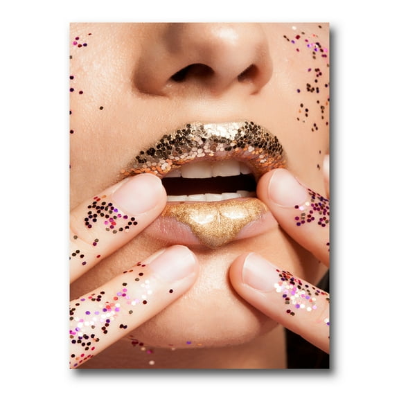 Designart ' Female With Golden Lips and Glitter On Her Hands ' Modern Canvas Wall Art Print