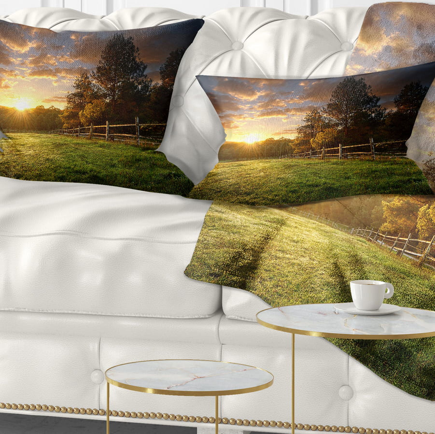 Designart Fenced Ranch at Sunrise - Landscape Printed Throw Pillow - 12x20