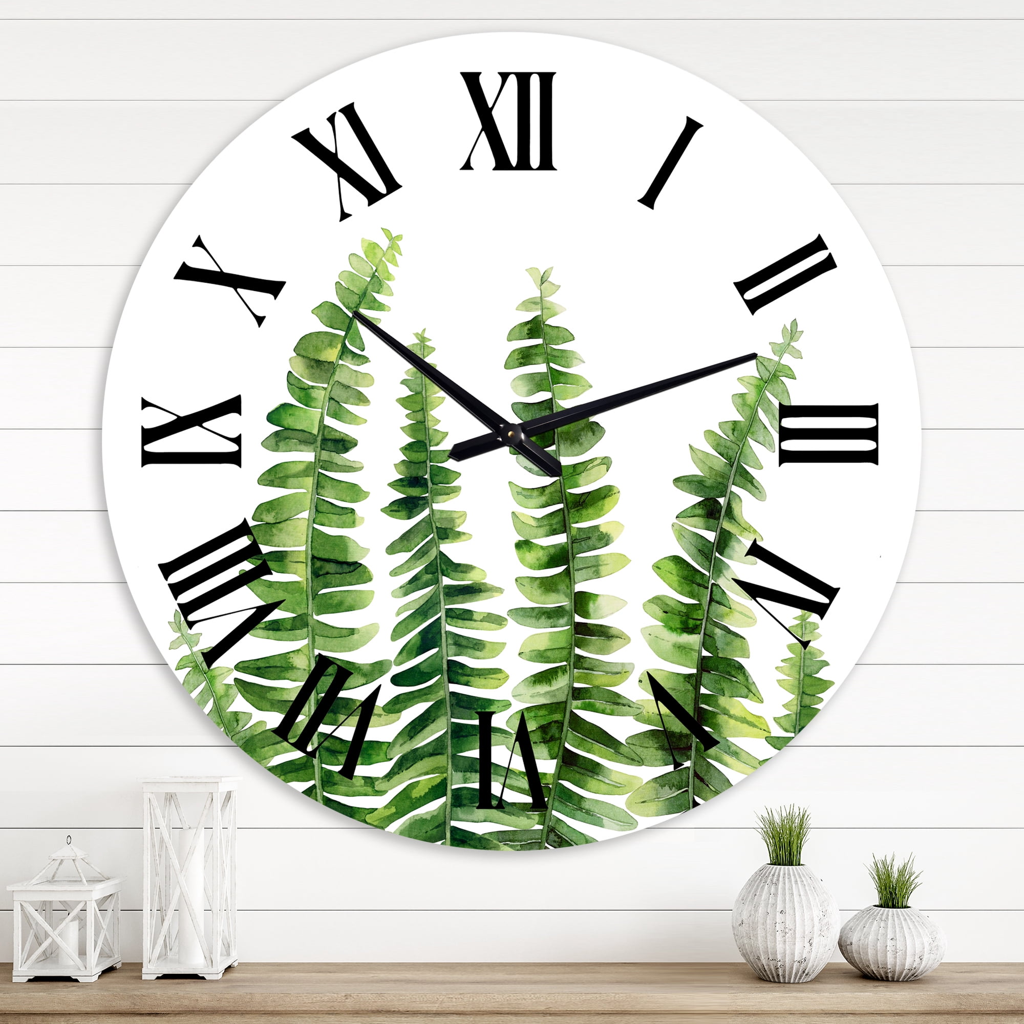 Designart 'Fern Leaves Detail Ii' Farmhouse Wall Clock